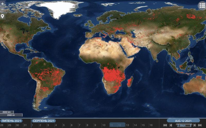 Пожежі на мапі NASA: палають п’ять із шести континентів
