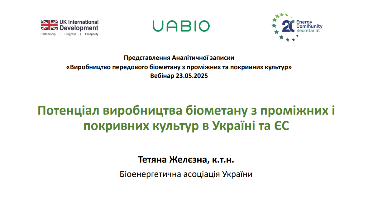Потенціал виробництва біометану з проміжних і покривних культур в Україні та ЄС | Тетяна Желєзна