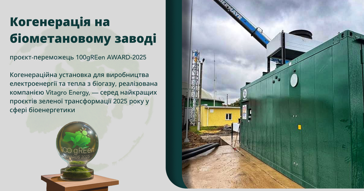 Когенерація на біометановому заводі — проєкт-переможець 100 gREen AWARD-2025