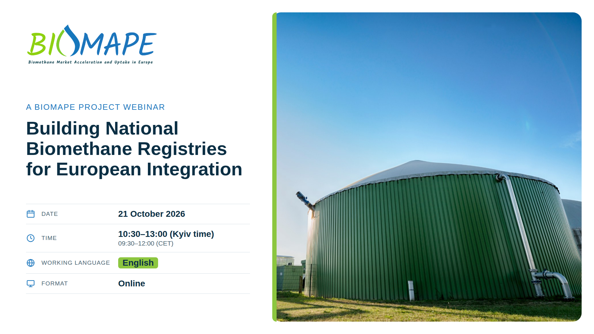Building National Biomethane Registries for European Integration: a BIOMAPE project webinar